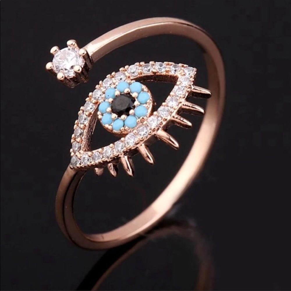 Rose Gold Evil Eye Hamsa adjustable midi ring NWT - Picture 2 of 2